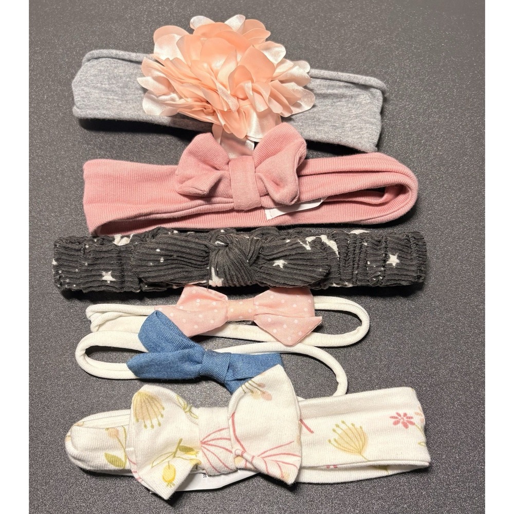 Lot of 6 Multicolor Baby Headbands with Bows, Nylon Polyester,variety Styles.